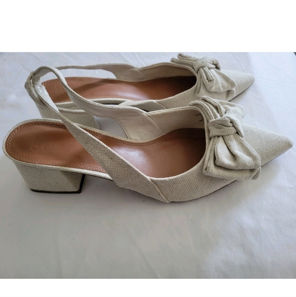 Asos Design Beige Bow-Accent Slingback Block Heel Pumps 10 - Picture 7 of 13